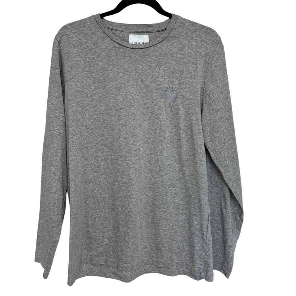 Inimigo 100% Organic Cotton Embroidery Heart Glacier Gray Long Sleeve T - Size M
